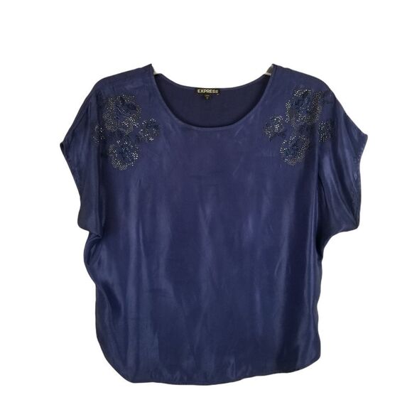 EXPRESS SIZE M. DARK BLUISH PURPLE. BLING DETAIL ON EACH SHOULDER - Picture 1 of 10